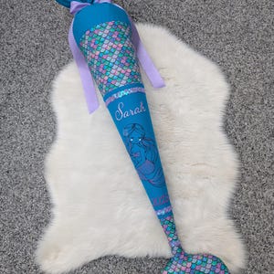 Cono escolar, escolar, hecho a mano por encargo, personalizado, con nombre, nuevo, 70 cm, 85 cm, sirena, aleta