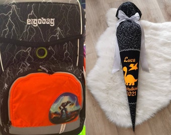 Ergobag - ReflectBear, school bag, school child 2024, handmade on request, personalized, with name, new, 70 cm, 85 cm, school enrollment, dinosaur