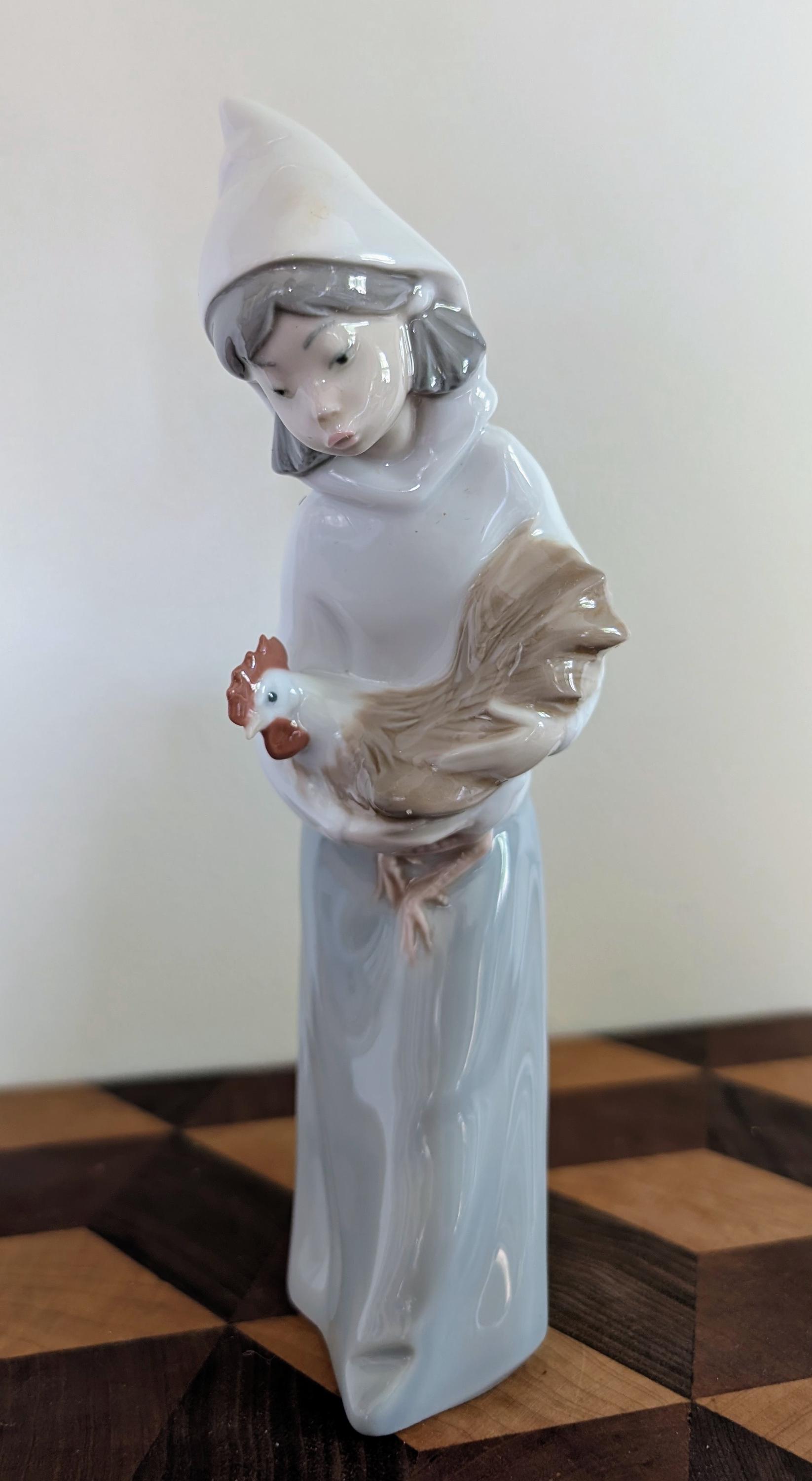 Lladro Shepherdess with Rooster #4677 Retired 1968 Fine Porcelain Girl with Chicken 8" Figurine Never Displayed, No Box