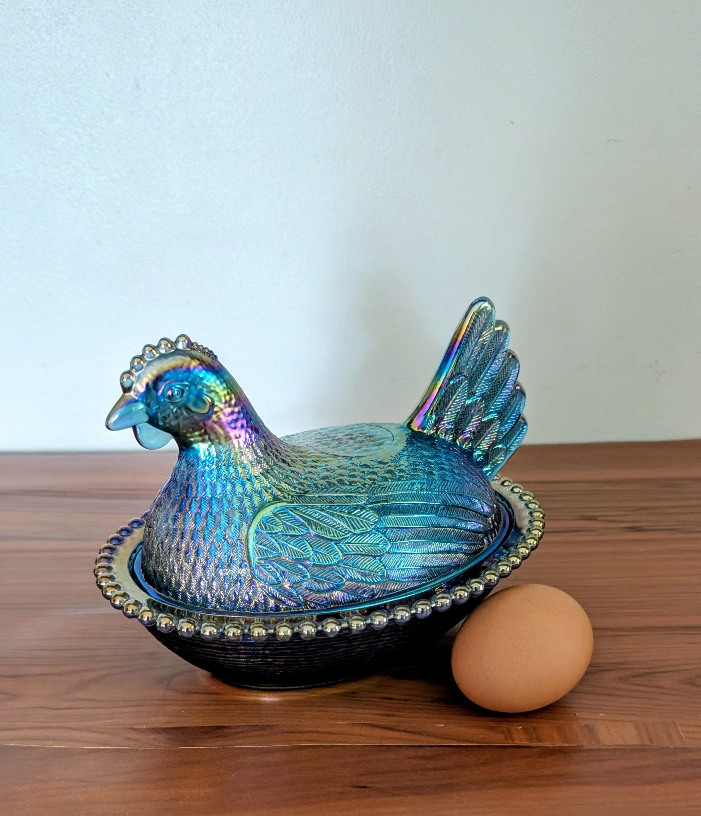 Iridescent Blue Carnival Glass Hen on Nest - Etsy Canada