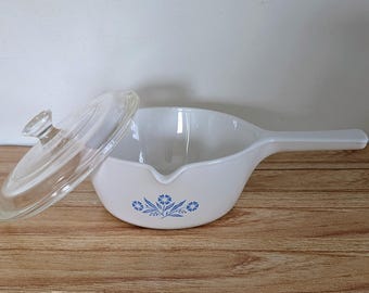 CorningWare Vintage Blue Cornflower P-89-B 2.5 Cup Spouted Saucepan w/ PYREX P81C Lid