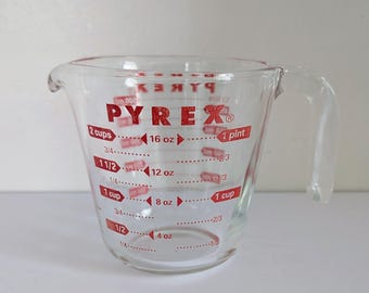 PYREX Vintage 2-Cup, 1 Pint Offener Griff Glas-Messbecher 500 ml - USA Rote Beschriftung