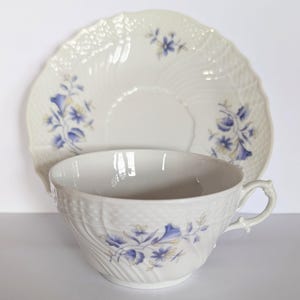 Richard Ginori Italy Vintage White Blue Violet Floral Scalloped Teacup & Saucer - Made in Italy