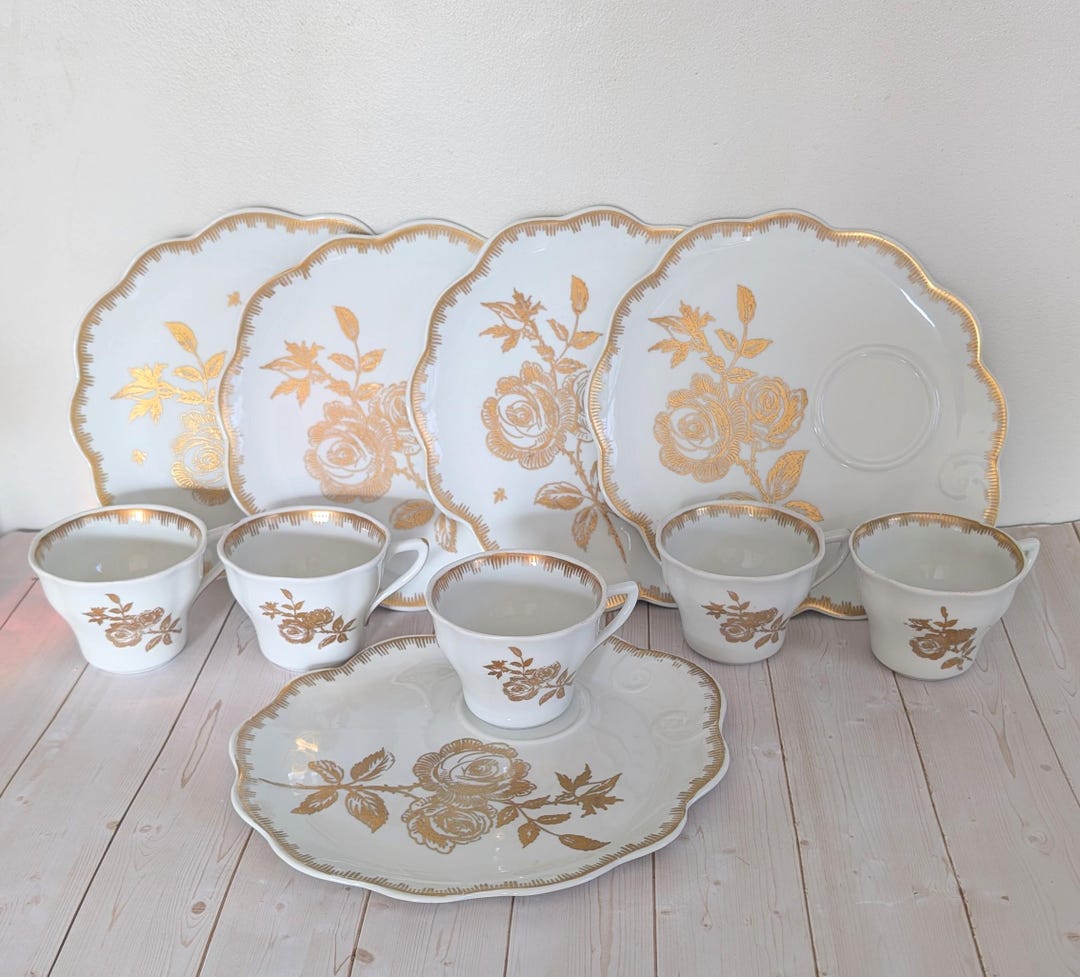 Limoges France Set of 5 Antique Porcelain Snack Plate & Cup Sets Gold ...