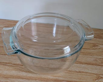 PYREX de Corning France Vintage 2 Quart #454 Clear Glass Casserole Dish w/Handled Lid