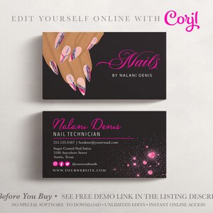 EDITIERBARE Visitenkarte, Nail Artist Visitenkarte, Beauty Business, Nagelstudio, Nail Tech, bedruckbar, Vorlage, Corjl