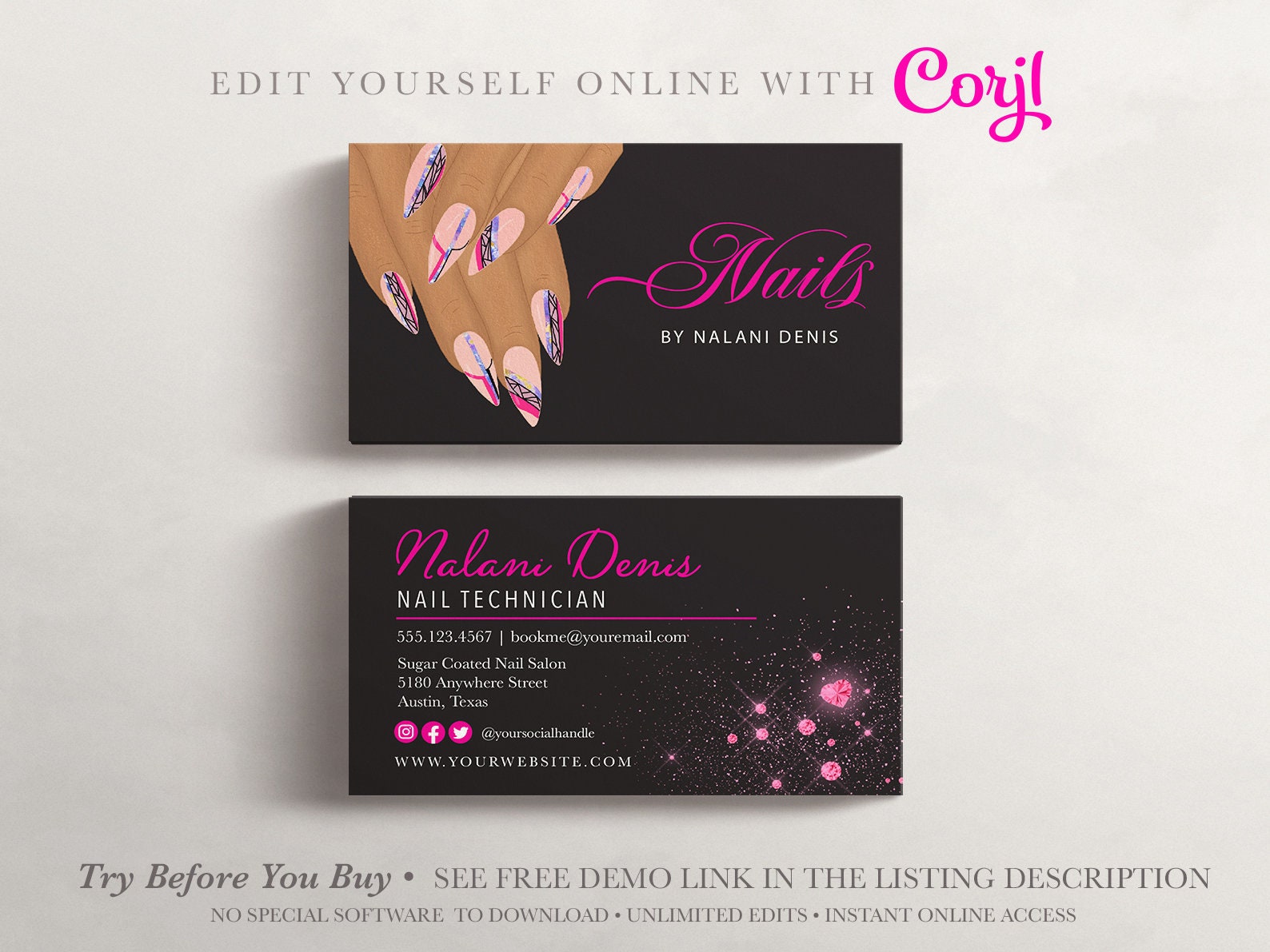 EDITABLE Business Card Nail Artist Business Card Beauty Business Il Fullxfull.3706587352 D0a2