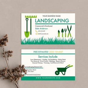 EDITABLE Business Card, Lawn Care Business Card, Landscaping, Yard Work, Lawn Service, Grass Cutting, DIY Printable, Template, Corjl