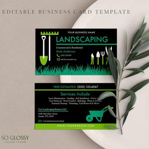 EDITABLE Business Card, Lawn Care Business Card, Landscaping, Yard Work, Lawn Service, Grass Cutting, DIY Printable, Template, Corjl