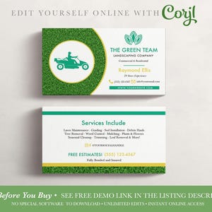 EDITABLE Business Card, Lawn Care Business Card, Landscaping, Yard Work, Lawn Service, Grass Cutting, DIY Printable, Template, Corjl