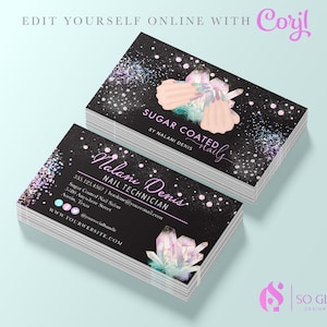 MODIFIABLE Carte de visite, Carte de visite pour ongles en cristal scintillant holographique, Mains en cristal, salon de manucure, Manucure, Imprimable, Modèle, Corjl