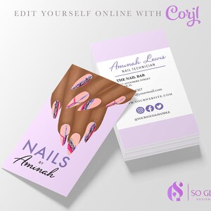 EDITABLE Business Card, Nail Artist Business Card, Beauty Business, Nail Salon, Nail Tech, Printable, Template, Corjl