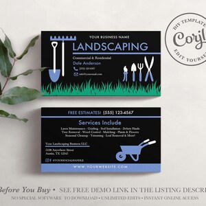 EDITABLE Business Card, Lawn Care Business Card, Landscaping, Yard Work, Lawn Service, Grass Cutting, DIY Printable, Template, Corjl