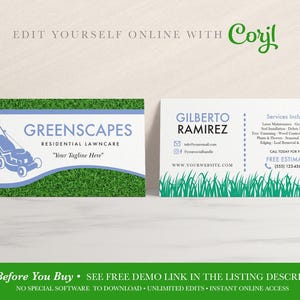 EDITABLE Business Card, Lawn Care Business Card, Landscaping, Yard Work, Lawn Service, Grass Cutting, DIY Printable, Template, Corjl