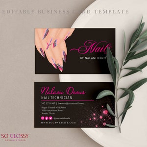 EDITABLE Business Card, Nail Artist Business Card, Beauty Business, Nail Salon, Nail Tech, Printable, Template, Corjl