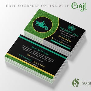 EDITABLE Business Card, Lawn Care Business Card, Landscaping, Yard Work, Lawn Service, Grass Cutting, DIY Printable, Template, Corjl