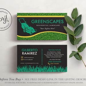 EDITABLE Business Card, Lawn Care Business Card, Landscaping, Yard Work, Lawn Service, Grass Cutting, DIY Printable, Template, Corjl