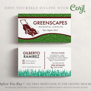 EDITABLE Business Card, Lawn Care Business Card, Landscaping, Yard Work, Lawn Service, Grass Cutting, DIY Printable, Template, Corjl