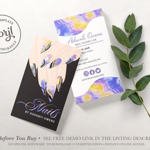 EDITABLE Business Card, Nail Artist Business Card, Beauty Business, Nail Salon, Nail Tech, Printable, Template, Corjl