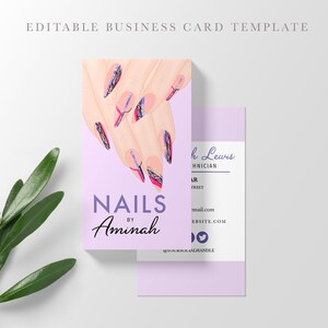EDITABLE Business Card, Nail Artist Business Card, Beauty Business, Nail Salon, Nail Tech, Printable, Template, Corjl