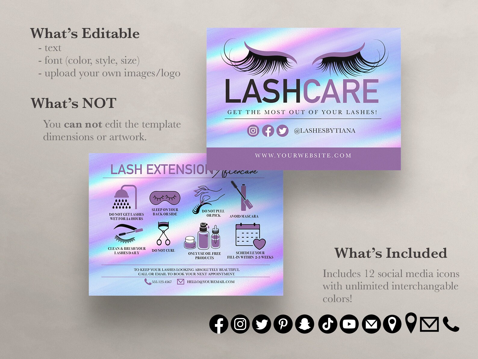EDITABLE Lash Extension Aftercare Card, Eyelash Extensions, Eyelashes ...