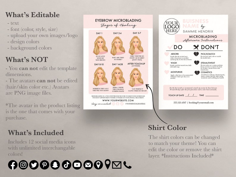EDITABLE Microblading Aftercare Card Eyebrow Aftercare PMU | Etsy