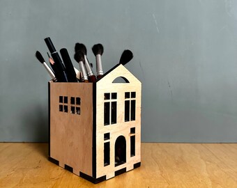 Pen holder house pen holder made of wood table organizer