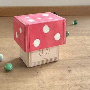 Murmeln-Aufbewahrungsbox in Pilz Optik, ein Organizer, originelles Spielzeug Box Kugelbahn Auffangschale Ergänzung für Murmelbahnplatten