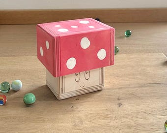 Murmeln-Aufbewahrungsbox in Pilz Optik, ein Organizer, originelles Spielzeug Box Kugelbahn Auffangschale Ergänzung für Murmelbahnplatten