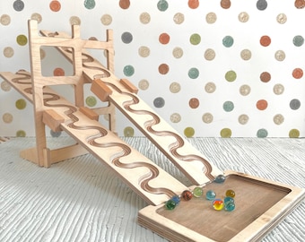 MEGA - Marble Run Set I, 4 snake plates including connector glass marble race tower collection tray wood marble run