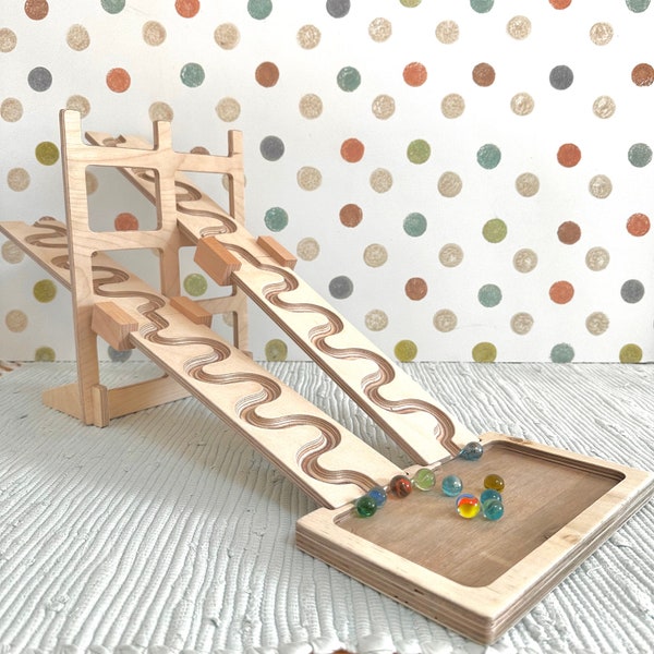 MEGA - Marble Run Set I, 4 assiettes serpent avec connecteur verre marbre course tour collection plateau bois marbre course