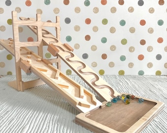 ULTIMATE - Marble run set snaking plates and obstacle plates including connector glass marble race tower and drip tray