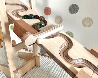Barrier for marble run plates, marble brake, winding track, marble run, wooden toy ball labyrinth