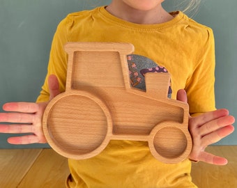 Children's wooden snack plate tractor