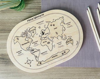 Montessori wooden puzzle my first world map, educational game. Wooden toy, handmade, gift for little children, puzzle game