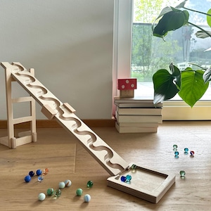 Basic - Marble Run Set, 2 winding plates including tower, collecting tray, connector and glass marbles, marble run, wooden toy