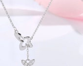Sterling Silver Butterfly Cut Out Charm And Plain Butterfly Charm on Delicate Layering Necklace