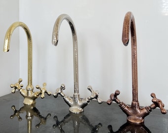 Handmade Copper Gooseneck Faucet, Single-Hole Bathroom Sink Tap, Antique Farmhouse Kitchen Mixer, Solid Copper Vanity Faucet