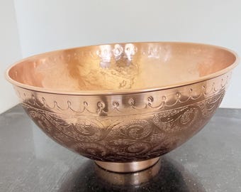 Lavandino in rame inciso, lavabo rotondo antico in rame, lavandino da bagno artigianale marocchino