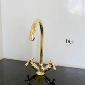 Gold Engraved Brass Faucet, Swan Neck Gooseneck Design for Kitchen and Wash Basin, Brass Bar Faucet, Sink Faucet, Handmade Bathroom Fixture