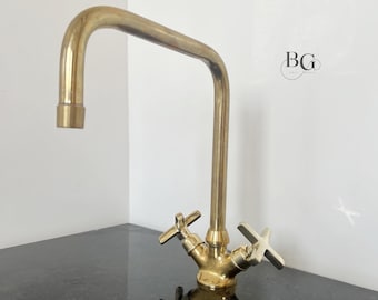 Unlacquered Brass Bathroom Faucet, Solid Brass Kitchen Faucet, Moroccan Handmade Sink Tap, Antique Brass Fixture for Kitchen or Bathroom