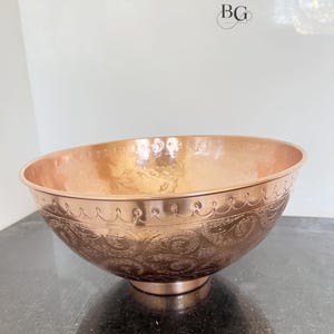 Engraved Copper Vessel Sink, Antique Round Copper Wash Basin, Moroccan Artisan Bathroom Sink
