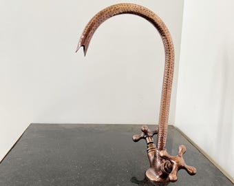Handmade Copper Bathroom Faucet, Vintage Single-Hole Mixer Tap, Solid Copper Gooseneck Sink Faucet