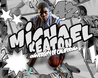 Sports Poster Photoshop Template – Comic Style, Instagram, Facebook, Printable (Instant Download)