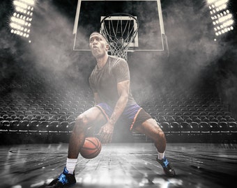 Basketball Night Background: Customizable Photoshop & Canva Overlay (Digital Download)