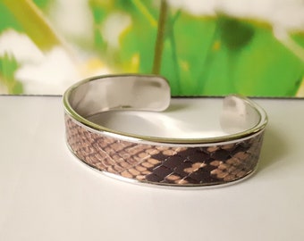 Bracelet cuir pour femme, bracelet manchette en cuir véritable, bracelet jonc façon peau de serpent