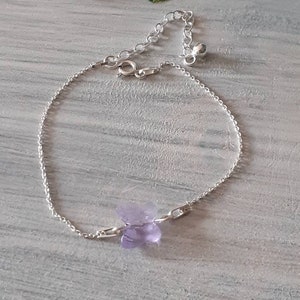 925 silver women's bracelet and Purple crystal, gift for friend, purple butterfly bracelet