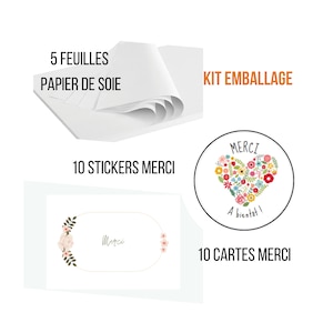 Lot étiquettes merci, cartes merci et papier de soie, kit emballage cadeau, pack emballage pro
