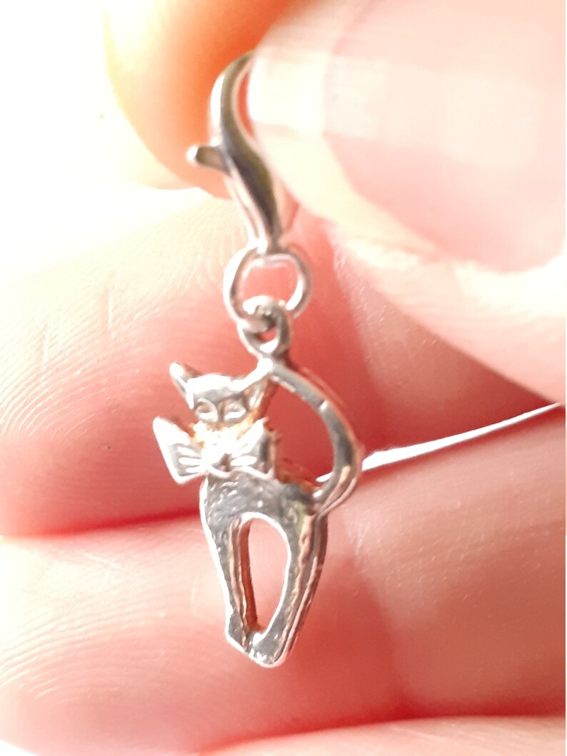 Sterling silver cat charm, sterling silver cat charm, 925 silver cat pendant image 6