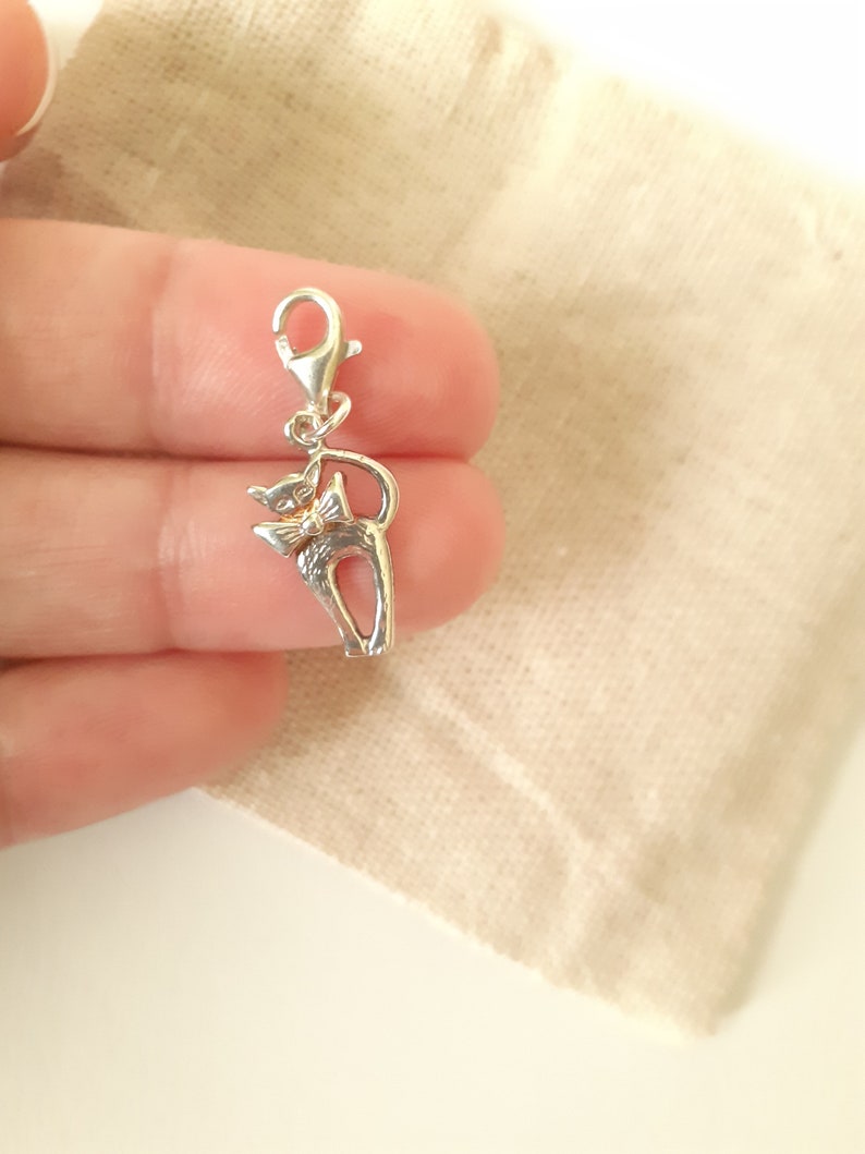 Sterling silver cat charm, sterling silver cat charm, 925 silver cat pendant image 1